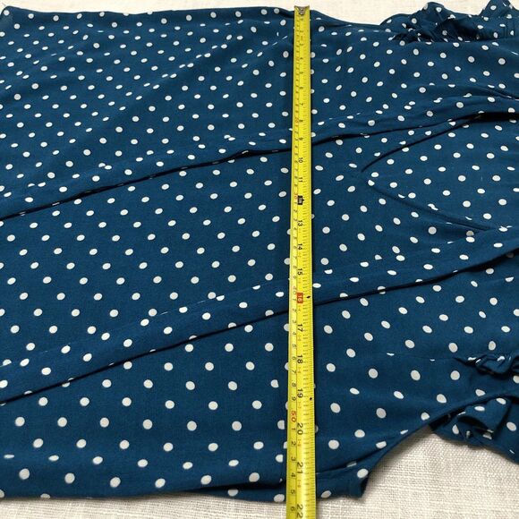 ZIMMERMAN Top Blouse Women’s 2/M Teal Polka Dot Tie Neck Ruffle Sleeve Boho Chic - Picture 12 of 14